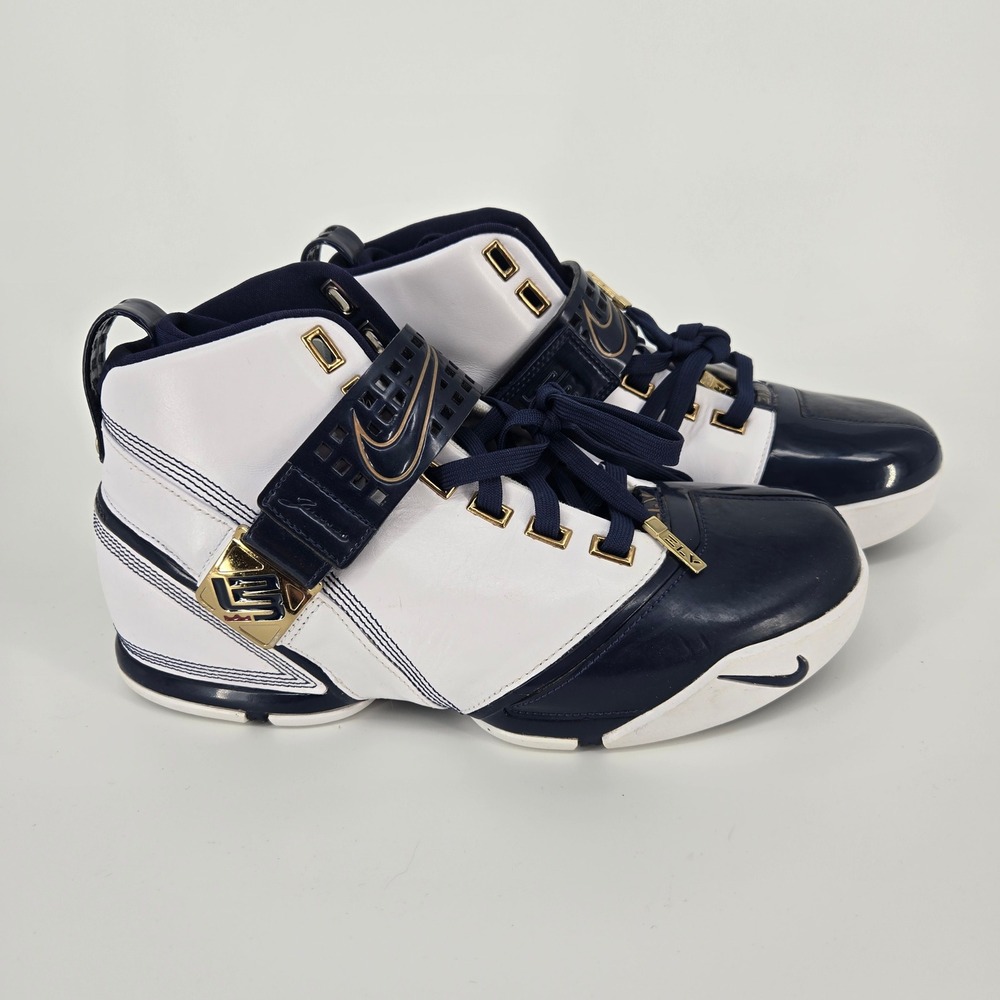 Nike Zoom LeBron 5 Basketball Shoes Sneakers White Navy Gold 2007 Mens 10